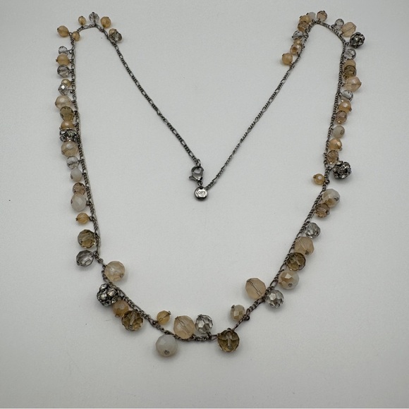 LOFT Necklace 36” Silver Tone Champagne Brown Glass Beads Long Crystal Jewelry - Picture 1 of 5